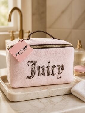 Juicy Couture Pink Rhinestone Logo Cosmetic Bag
